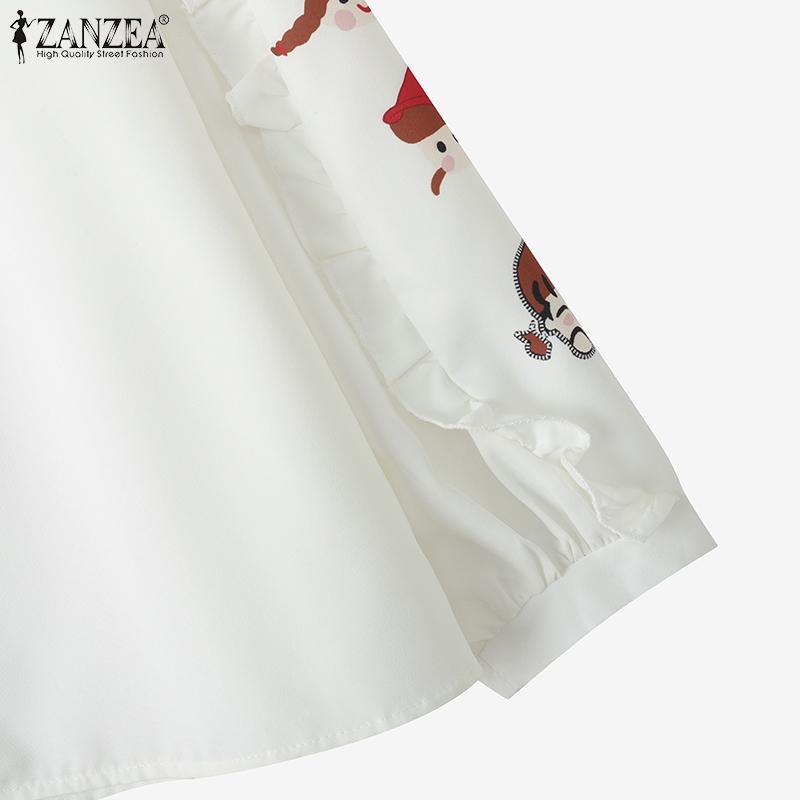 ZANZEA Bluză casual de damă cu gât rotund, imprimeu patchwork, mâneci lungi