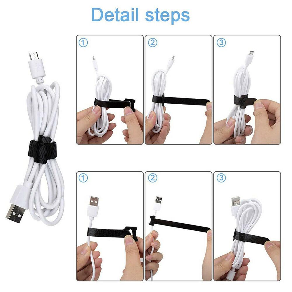 100pcs Reusable Cable Tie Nylon Hook Loop Strap Cord Ties PC TV Organiser