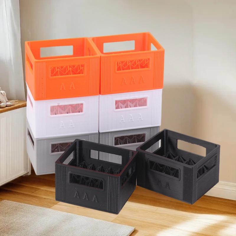{Summer2} 3D Printed Mini Beer Crate Style Battery Storage Case AA/AAA Batteries Stackable Basket Home Office Decor Ornament