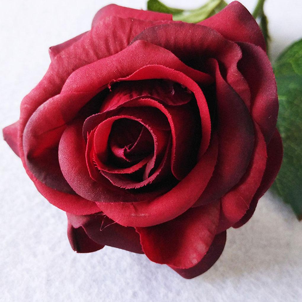 Single Artificial Rose Head Long Stem Crimson Simulation Flower Wedding Home Garden Arrangement