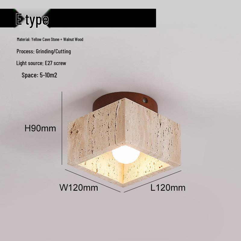 

Yellow Travertine Wabi-Sabi Ceiling Light for Entryway or Balcony Original LED Light Source (Warm Light)