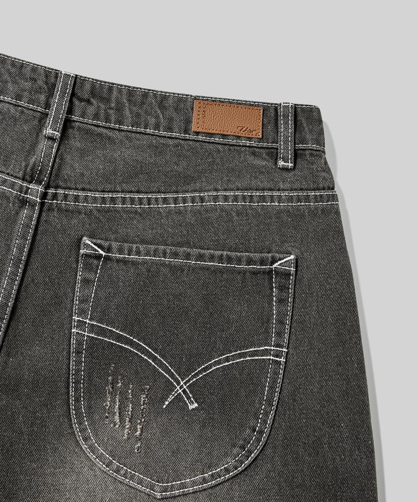 Beodeonteu Scratch Washed Balloon Denim Pants [Desert Black]