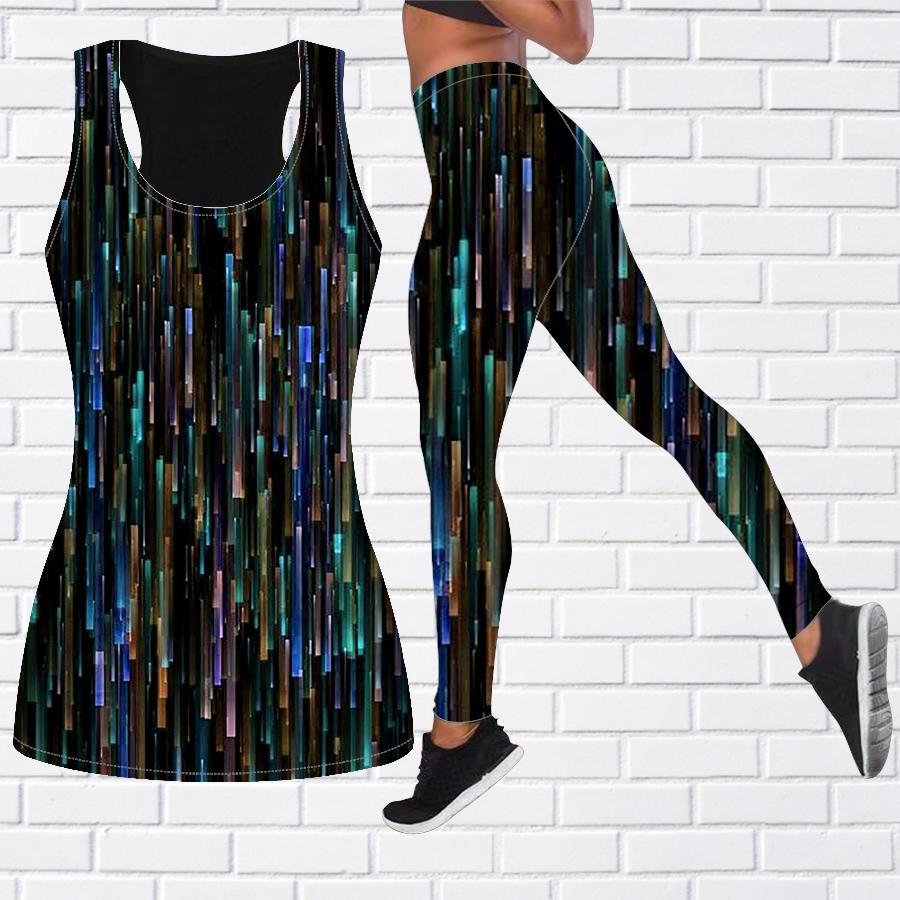 Graduated Rectangle Print Yoga Outfit for Women Fashion Workout Leggings Fitness Sports Casual Yoga Pants
