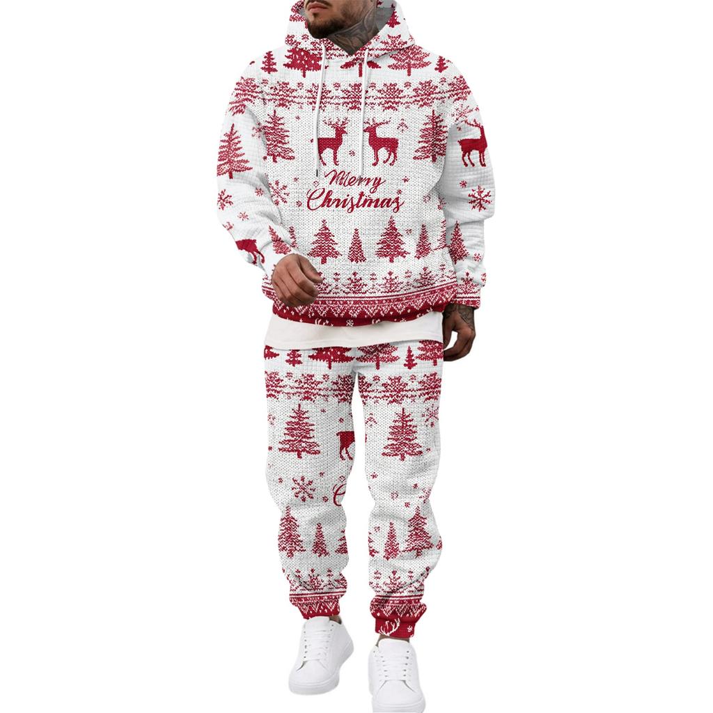 Men's Casual Sweatshirt Set for Fall Winter with Patterned Design, Comfortable Everyday Wear