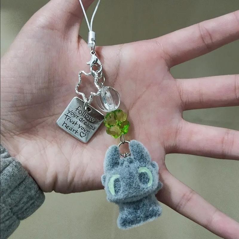 Cute Potdemiel Toothless And Light Fury Flocked Plush Animation Bag Pendant Keychain Decoration Doll Trendy Toys Surprise Gifts