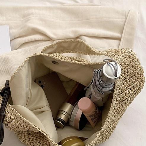 IELGY Lazy Loose Feel Shoulder Large Capacity Bag Summer Seaside Vacation Straw Beach Bag