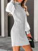 Women's Dresses Bishop Sleeve Ribbed Stand Collar Dress
