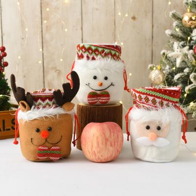Saco de Presente de Natal com Cordão Rena de Pelúcia 3D Papai Noel Boneco de Neve Sacos de Frutas Tecido Reutilizável Doces