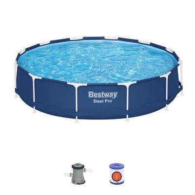 BESTWAY Steel Pro 366 x 76 cm Yuvarlak Boru Tipi Yer Üstü Havuz Seti (Filtre pompası ve kartuşu ile teslim edilir)