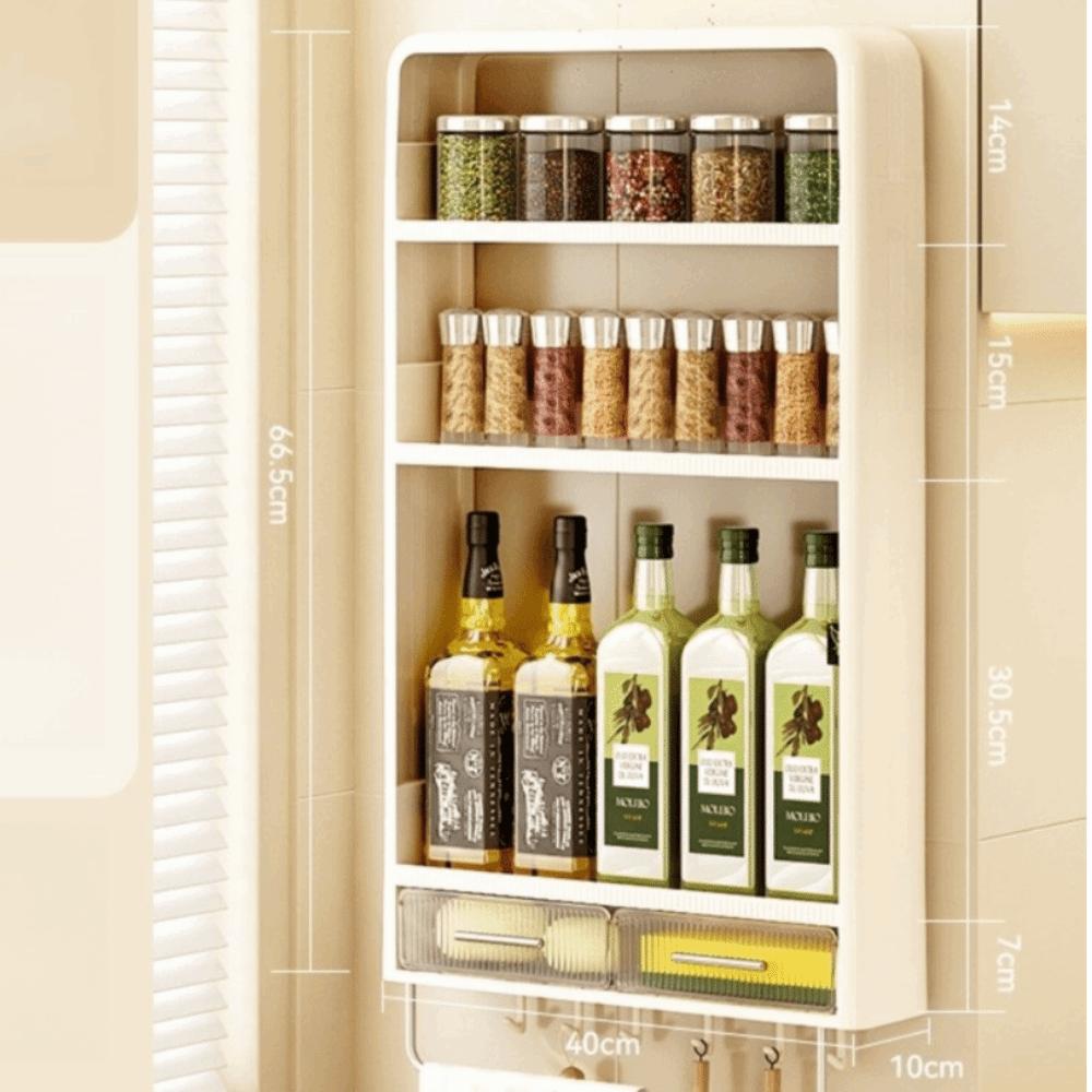 Multi-layer Kitchen Storage Rack No Punching Spices Organization Wall-Mounted Cupboard Groceries Storage Seasoning Organizer