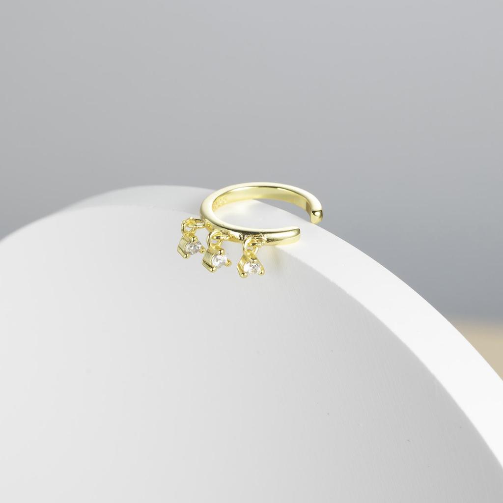 ANDYWEN 100% 925 Sterling Silver Gold Single Sparkly Cuff Piercing Clips Women Luxury Crystal Charm CZ Fine Jewelry Gift