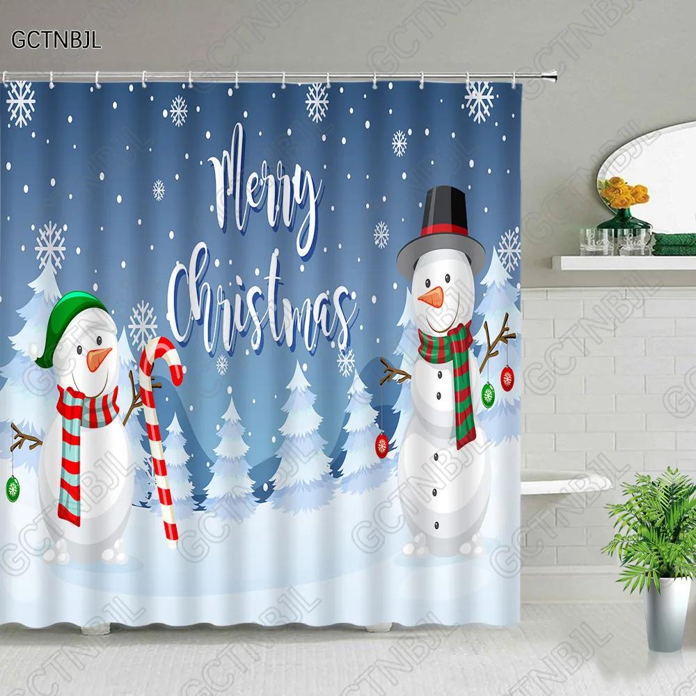 Sněhulák Míč z provazu Sprchový závěs Zimní scenérie Vánoční téma Domácí koupelnová dekorace Sada koupelnových doplňků Koupelnový závěs
