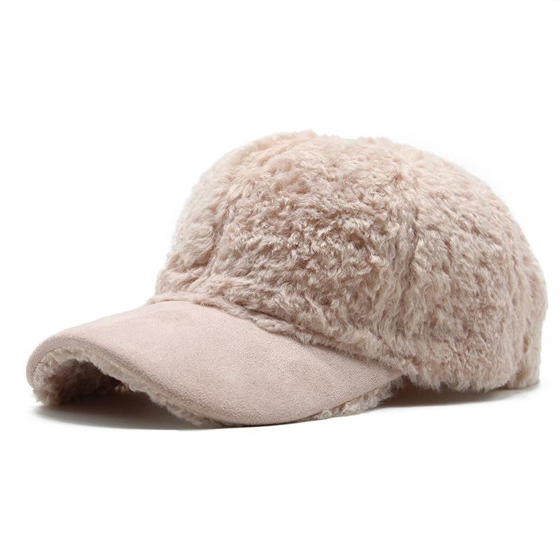Hat Female Warm Lamb Fur Baseball Cap Cute Plush Solid Color Versatile Student Cap