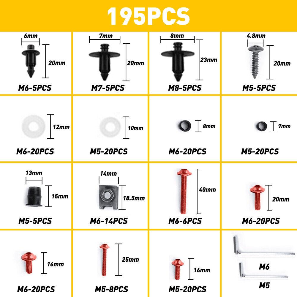 195PCS Complete Fairing Bolts Screw For Kawasaki ZX6R ZX7R ZX9R ZX10R ZX12R ZX14R Versys 650 Ninja 650R 1000 Z750 Z1000 ZZR600