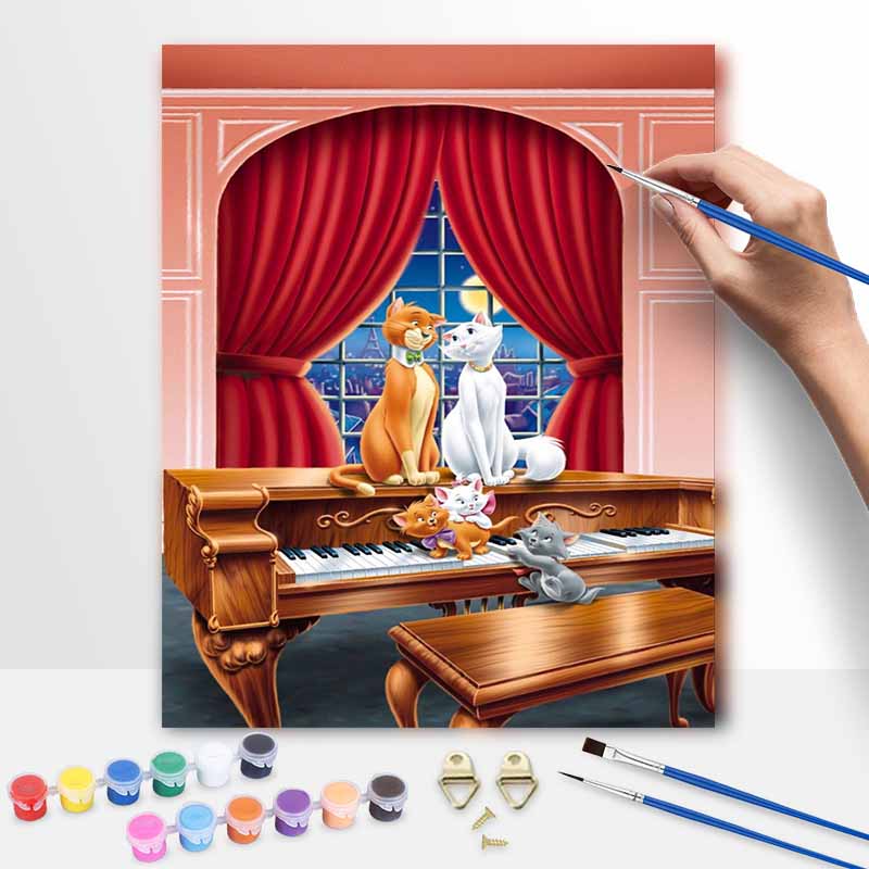 Disney The Aristocats Piano Oil Painting Kit Wall Art Home Decor Gift 20x30cm