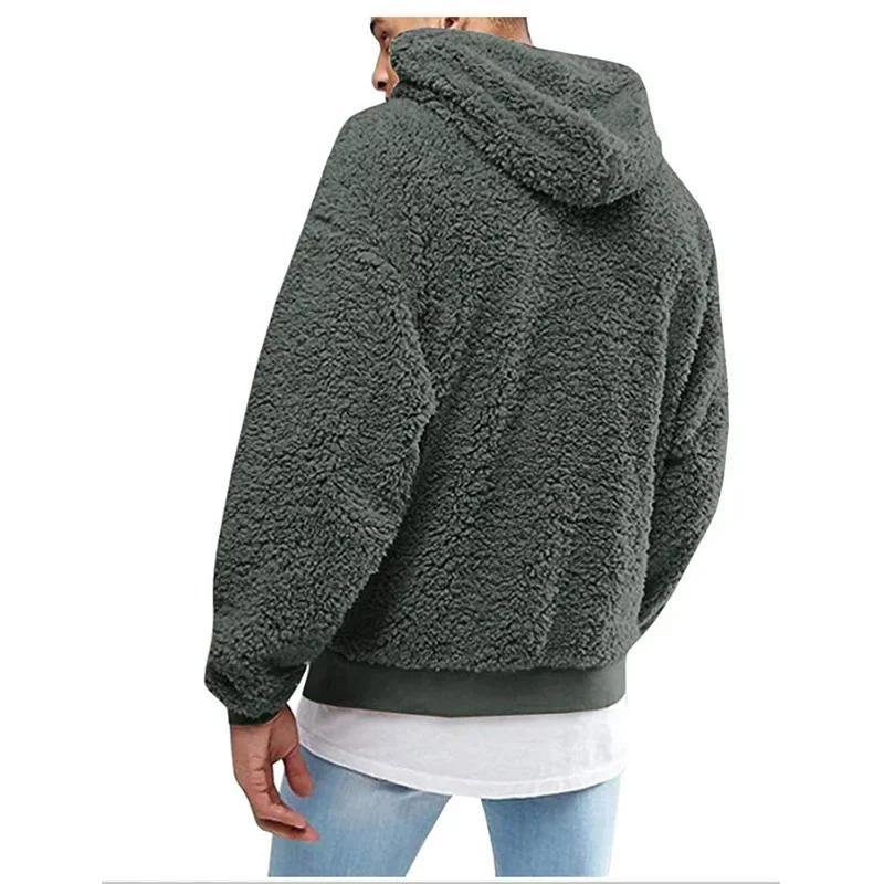 Jesień Zima Męskie Topy Pluszowy Sweter z Kapturem Moda Jednolity Ciepłe Bluzy Y2K Streetwear W Bluzach z Kapturem Odzież Męska