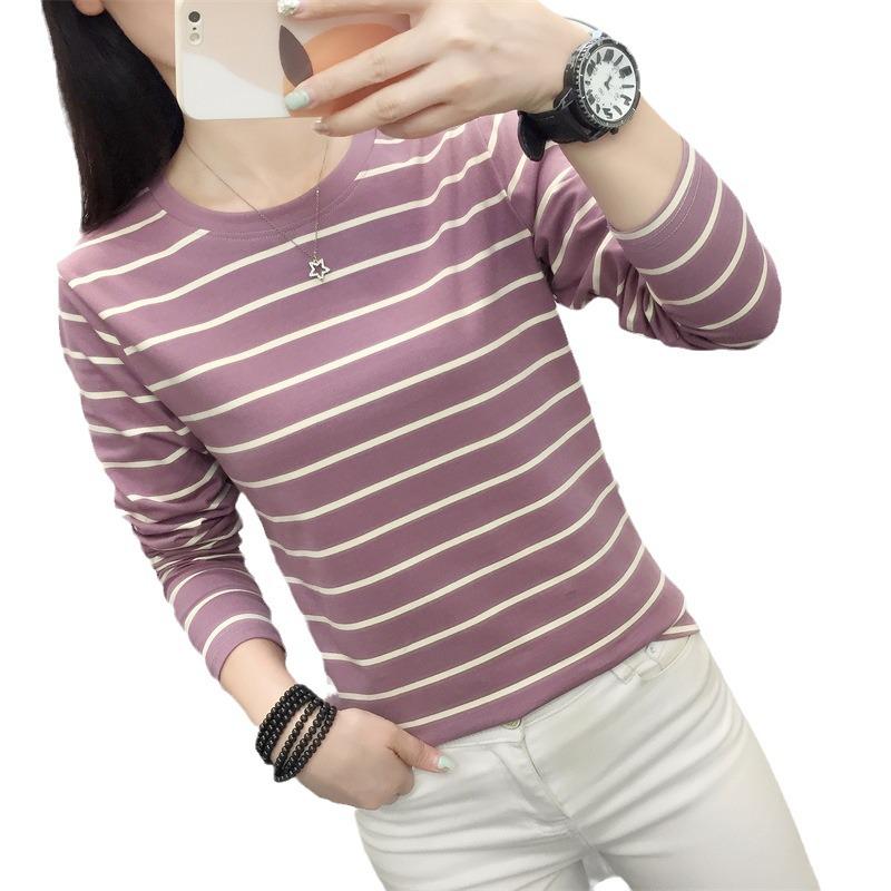 Women's Retro Striped Long Sleeve Slimming Base Layer T-Shirt for Autumn/Winter 2024