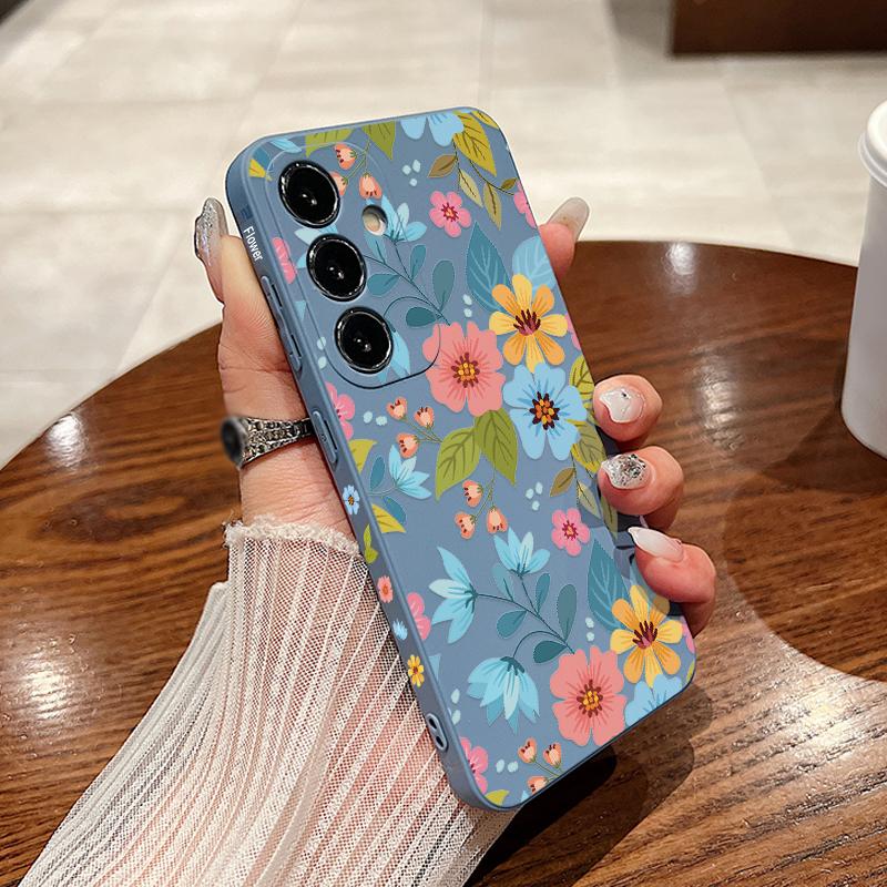 

Для Samsung S24 S23 Ultra S22 Plus S21 S20 FE A15 A25 A55 A52 A53 A54 5G тонкий противоударный гибридный чехол из ТПУ с цветком Samsung A15 5G серый