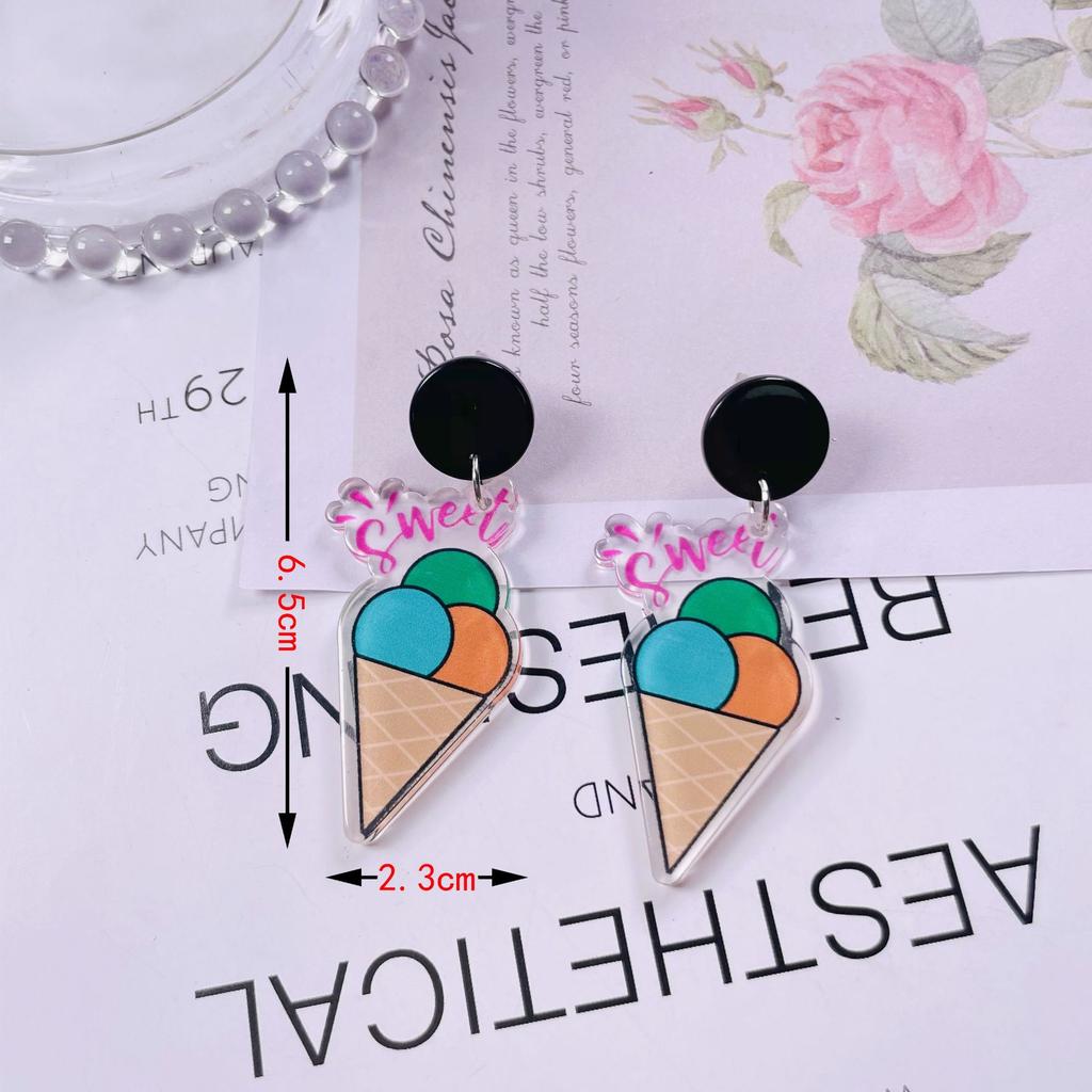 Summer Graffiti Transparent Acrylic Ice Cream Earrings Women'S Simple Versatile Silver Needle Earrings Fresh And Sweet Wind Cartoon
