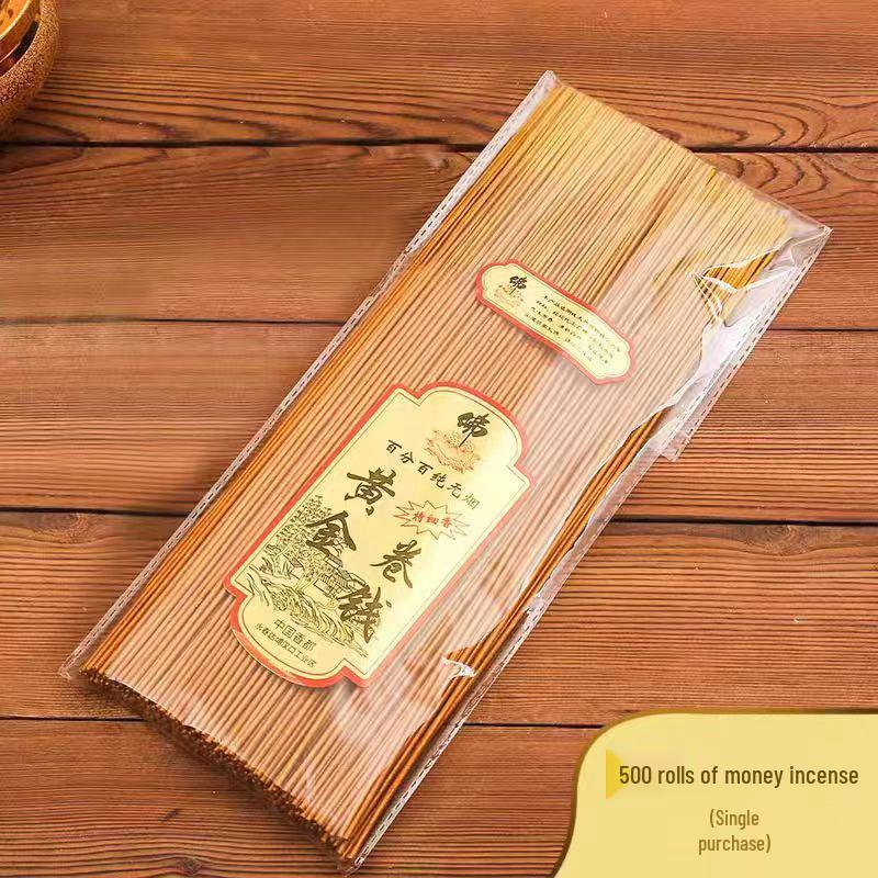 Golden Wealth Attraction Smokeless Bamboo Stick Incense for Home and Buddha Offerings, Available In 33cm, 39cm, and 49cm with Hook Incense Burner.