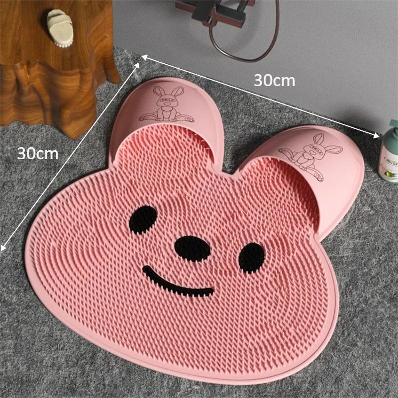 Rabbit Silicone Foot Scrubbing Mat Exfoliating Shower Massage Brush Back Massager Foot Scrubber Bathroom Non-slip Bath Mat Tools