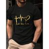Men's Summer 100% Cotton Fashionable Casual Loose Large Size FAITH HOPE LOVE Printed Sports Round Neck Short Sleeve T-shirt Top