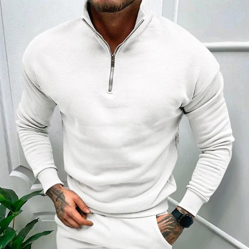 Autumn Thick Warm Knitted Sweaters Comfy Clothing Half Zip Fleece Winter Coat Solid Long Sleeve Turtleneck Shirts Pullover Men