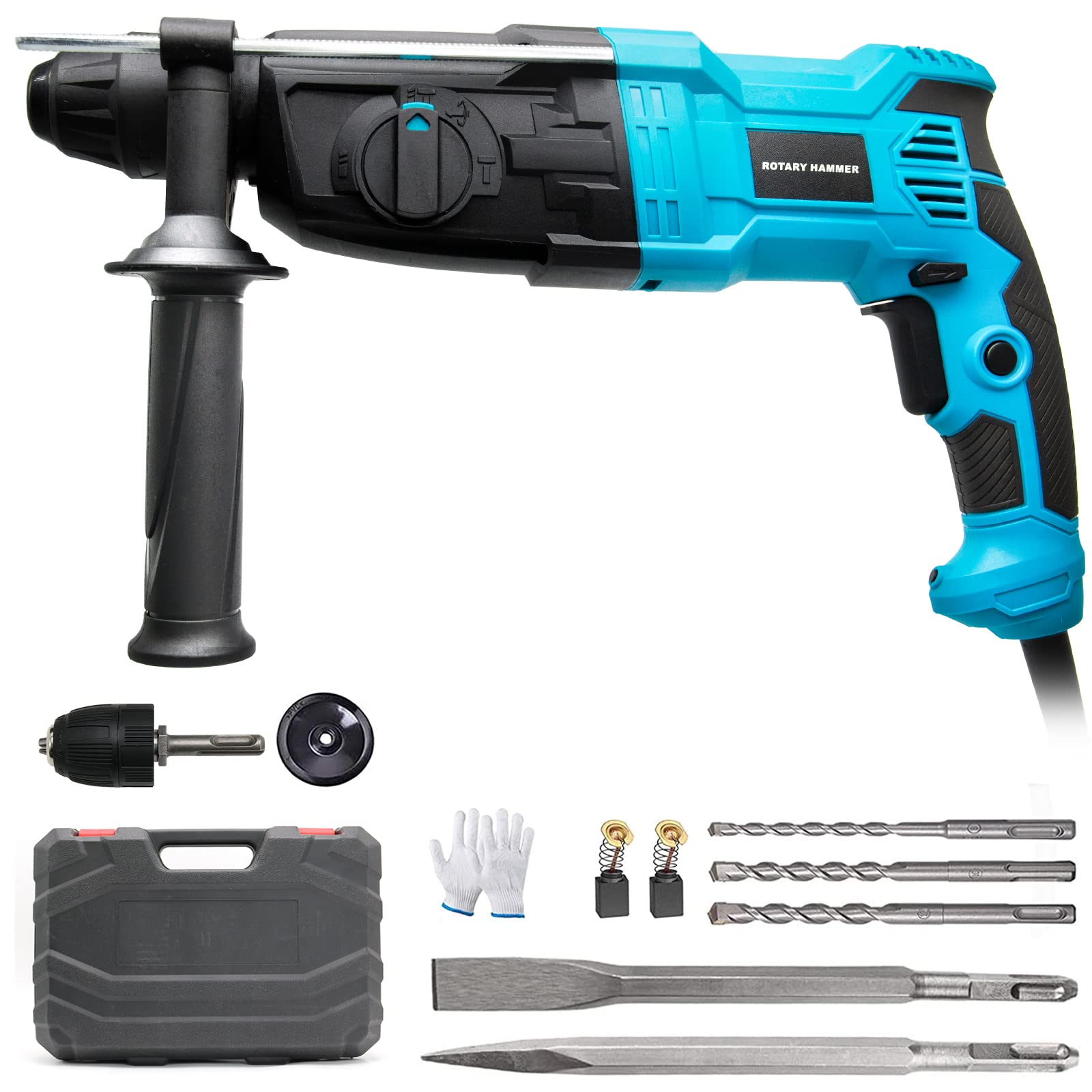 

CXCESNS Hammer Drill Electric Hammer Drill 1100W Powerful 110V Cord Type Low Vibration Mechanism Steplessly Variable Speed 3 Modes Concrete 40mm