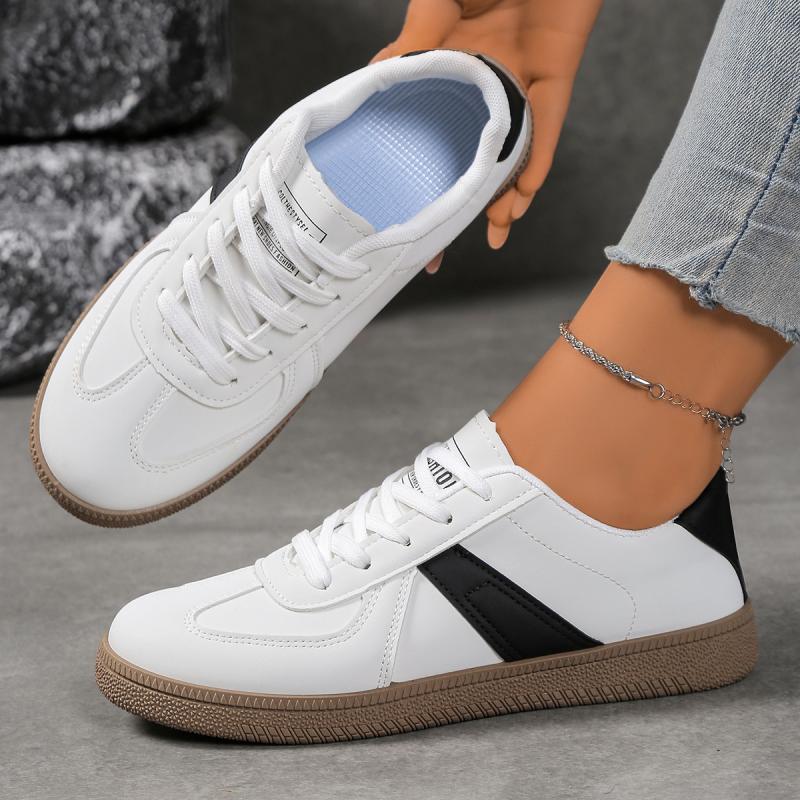 Fashion Fashion White Lace Up Vulcanized Shoes Women 2025 Autumn Round Toe Low Heel Sneakers Comfort Soft Sole Non Slip Skateboard Shoes