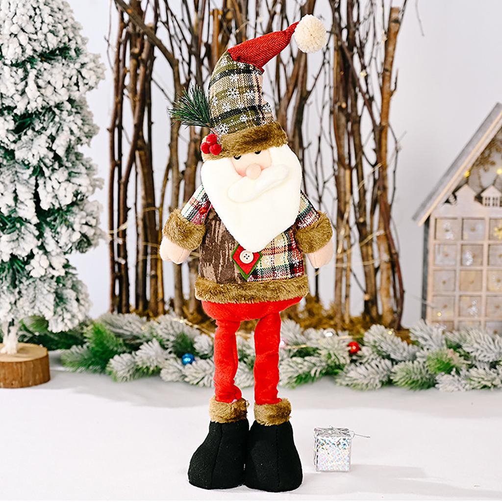 Christmas Retractable Doll Ornament Elk Snowflake Plaid Lattice Cloth Fabric Retractable Doll Window Decoration