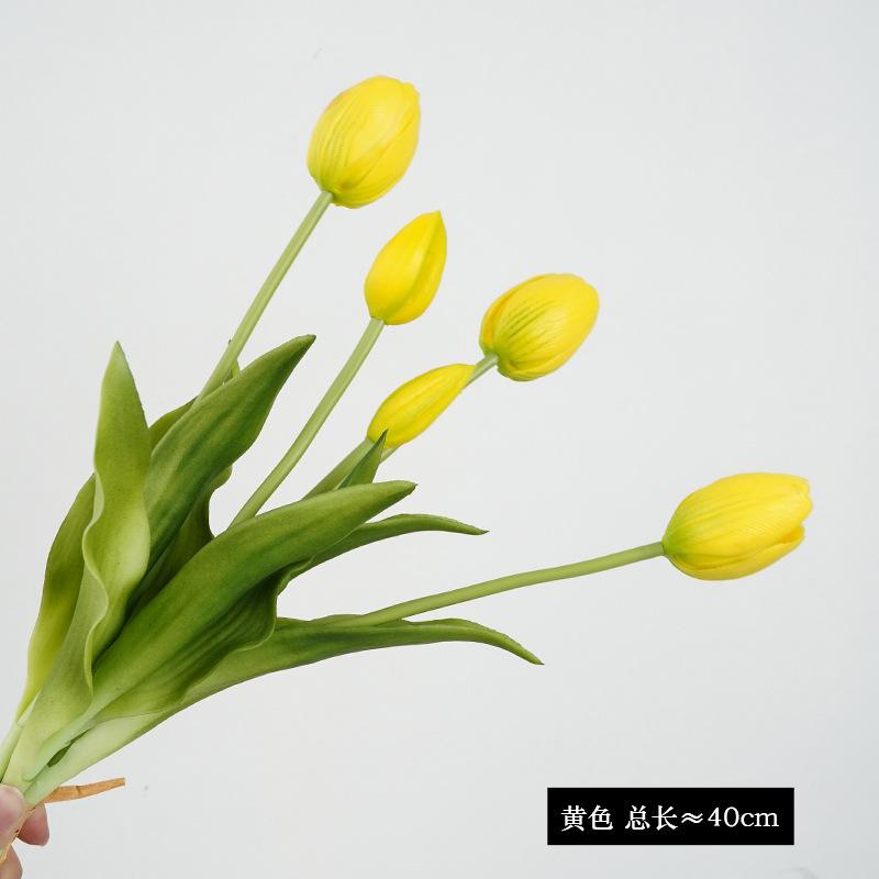 Simulation 5 sticks tied soft silicone tulip fake flower living room tabletop ornament decorative fake flower