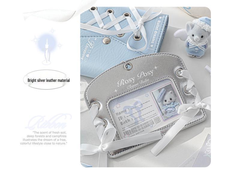 Leather Ballet Lace-Up ID Card Holder - Soft, Compact, Horizontal Design