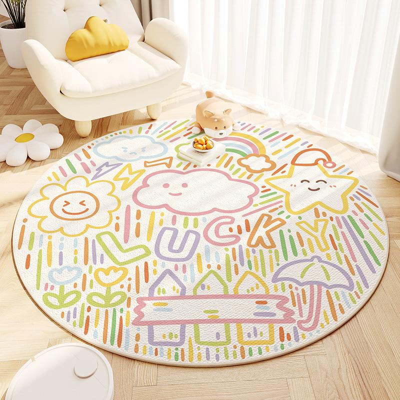 Cartoon Animal Pattern Round Carpet Cute Colorful Kids Playroom Decor Mat Funny Non-Slip Rug for Living Room Bedroom Paly Area