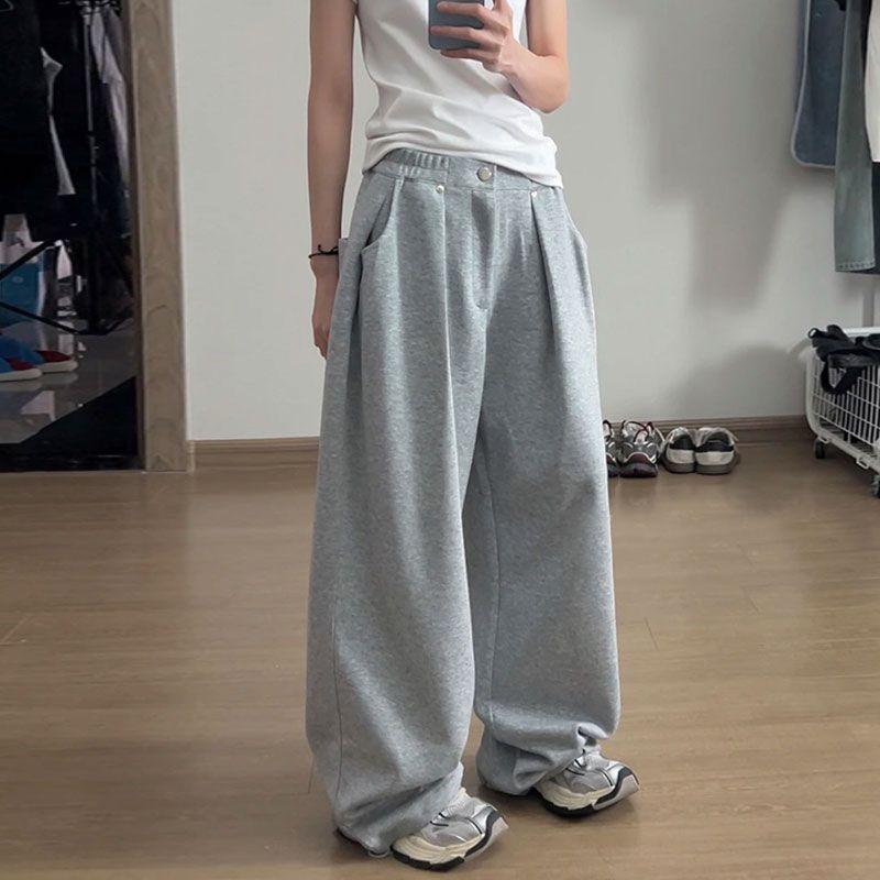 Vintage Baggy Sweatpants Women Autumn  New Y2k Korean Loose Wide Leg Pants Zipper Fly Casual Sports Pants Streetwear