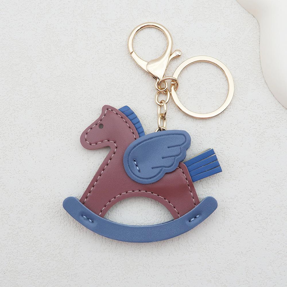Women Leather Charms Bag Pendant KeyChain Cartoon Pony Rocking Horses Keyring Cute Animal Ornament Accessories