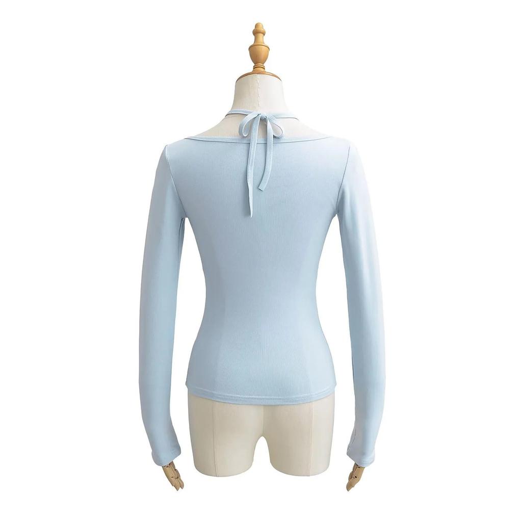 2025 Spring/Summer Women's Slim Fit Halter Neck Long Sleeve Lace Top