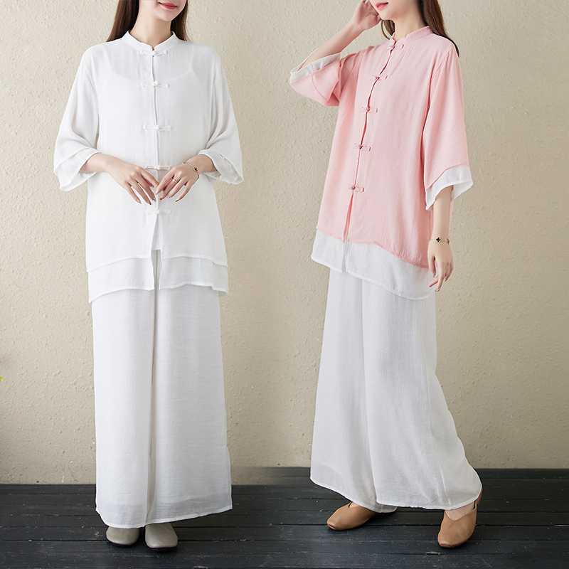 Set Estivo Yoga Cotone Lino Due Pezzi Abiti da Tè