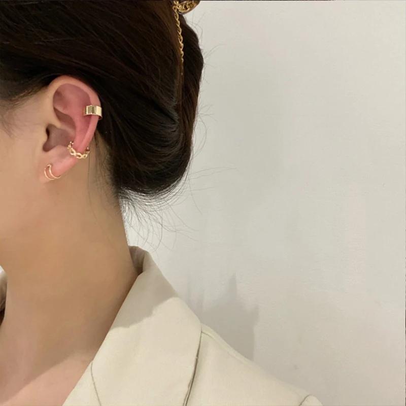 Клипсы Серьги для Женщин Унисекс Минималистичные Модные Хрящевые Кольца Серьги Набор Ушной Манжет Поддельный Пирсинг Клипсы на Ухо Украшения
