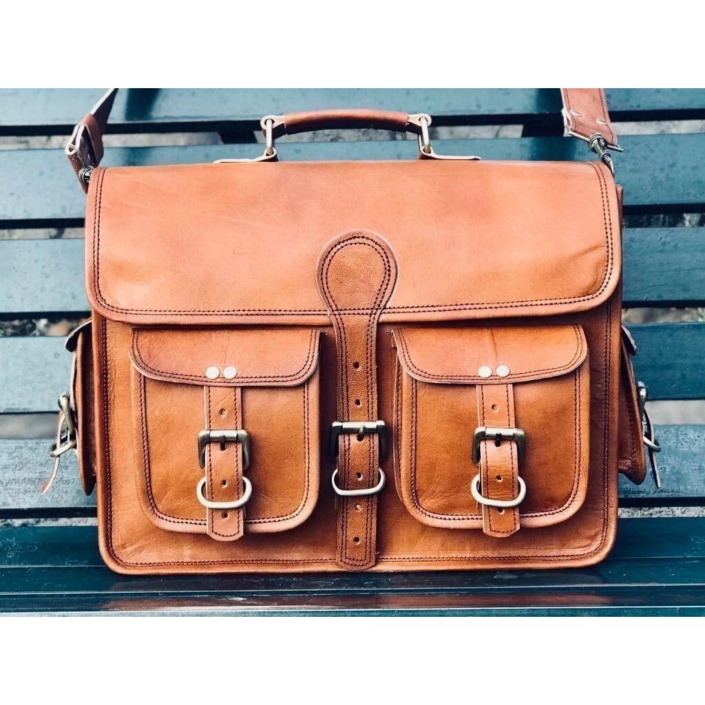 

Винтажная новая сумка-портфель коричневая мужская сумка через плечо кожаная сумка-мессенджер на плечо 15 x 11 x 4 in