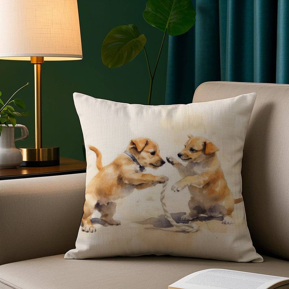 Cute Watercolor Pet Dog Pillow Case Short Plush Print Cushion Cover Square Throw Pillow Covers Sofa Home Decor