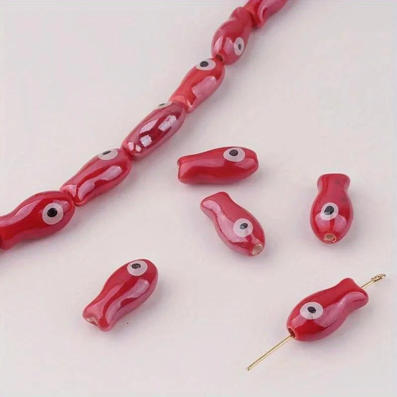 10Pcs 20mm*10mm Retro Small Fish Beads Charms Ceramic Spacer Loose Beads for Jewelry Making DIY Bracelet Accessories.