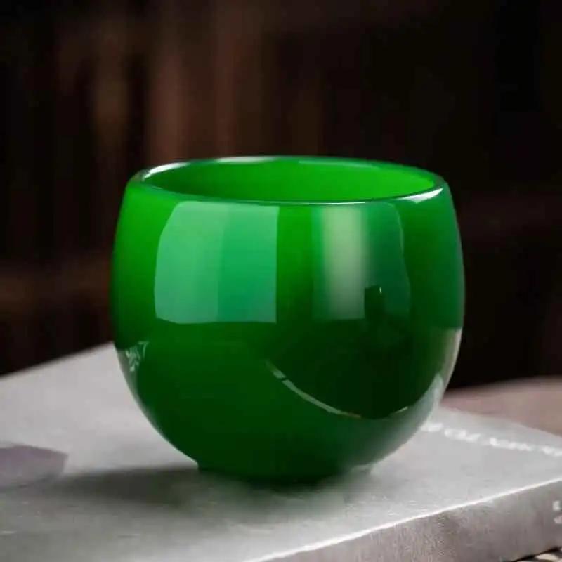 Chinese Cup Liu Li Stone Retro Emperor Green Jade Porcelain Master Cup-Ruyi Cup Large Capacity Cha Wan Kungfu Tea Cup Set