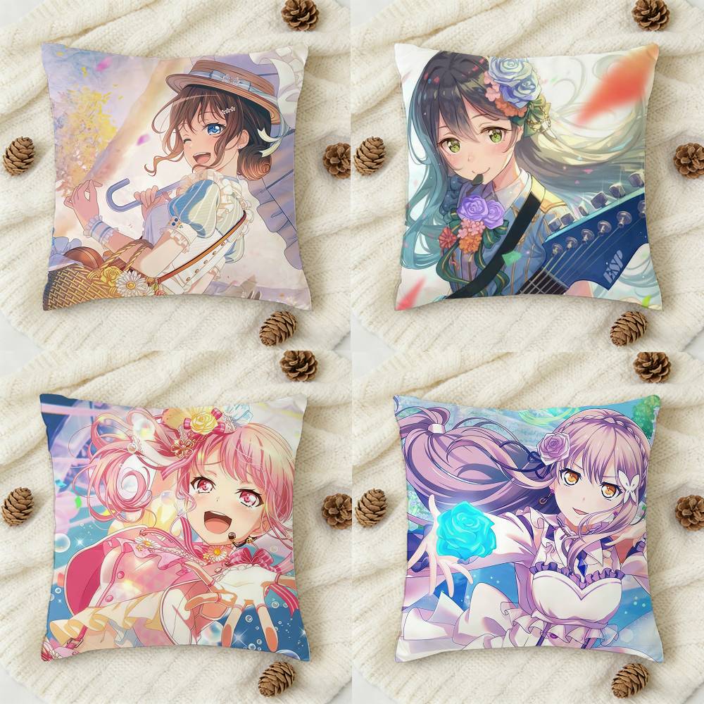Anime BanG Dream Doublesided Printed Square Decorative Cushion Cover for Sofa Living Room Home Decor