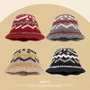Vintage mixed-color knitted pattern hand-woven wool hat women's winter warm crimped ear hat women