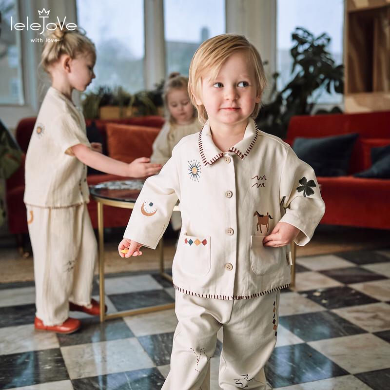 LELE JOVE Nordic Style Kids Soft Denim Embroidered Long Pants 130
