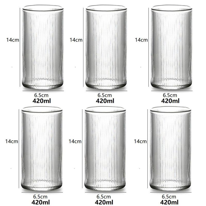6/4/2/1Pcs Japanese Ribbed Glass Coffee Mug Heat-Resistant Striped Glass Cup Transparent Home Drink Juice Water Beer Wine Glass