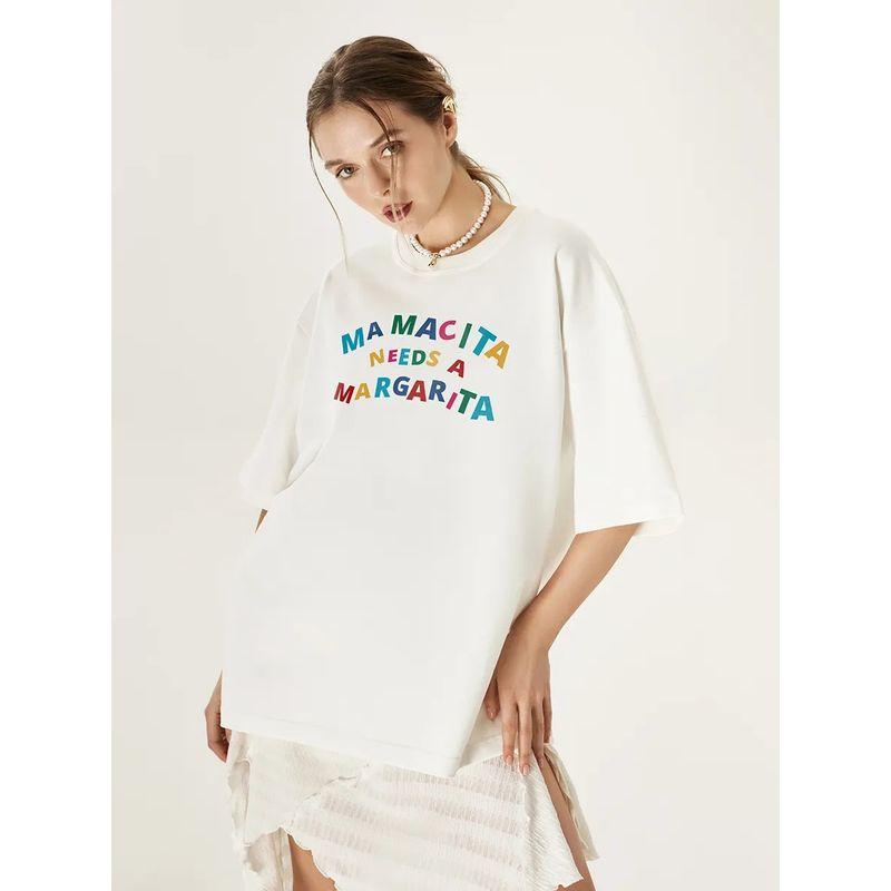 European and American New Fashion Casual Loose Print Letters T-shirt Top Loose Printed T-shirt Top