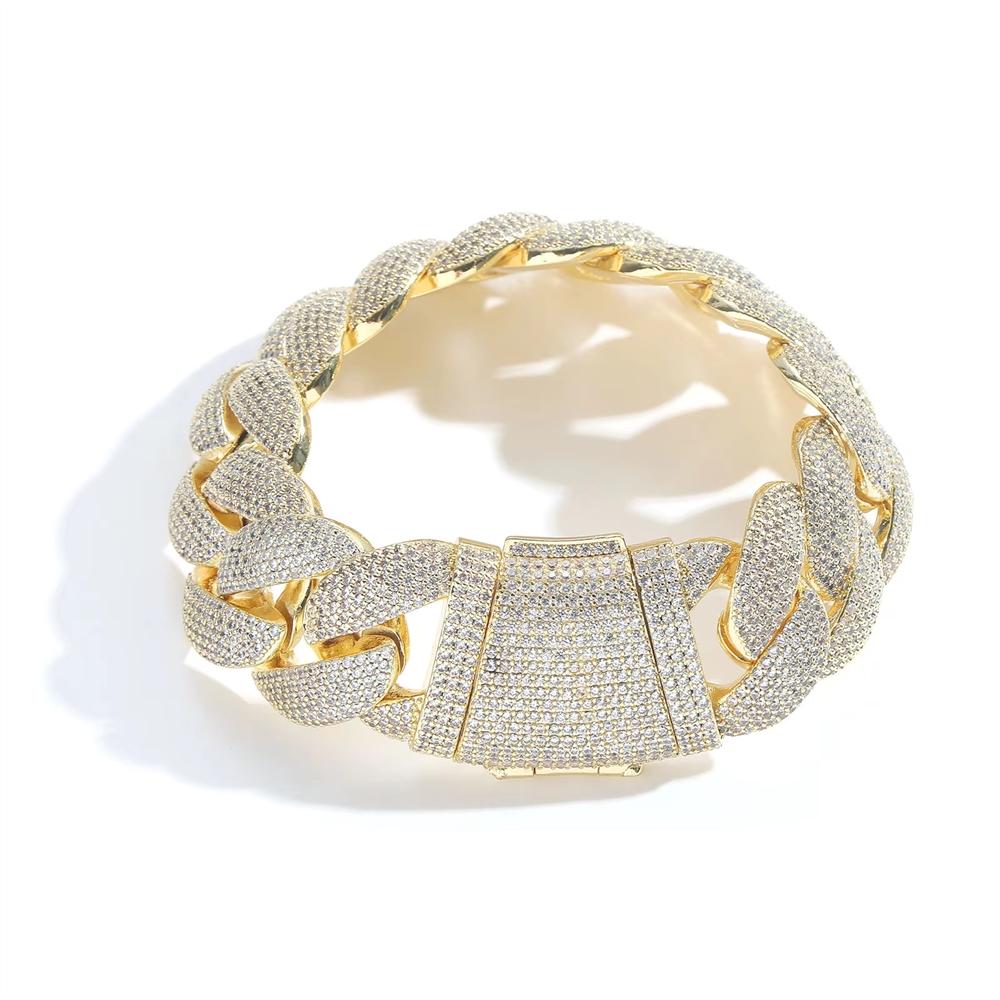 Hot Selling Luxury Fashion Hip Hop Jewelry 14K Gold Plated 22mm Wide Bling CZ Iced Out Bubble Cuban Link Bracelet for Men