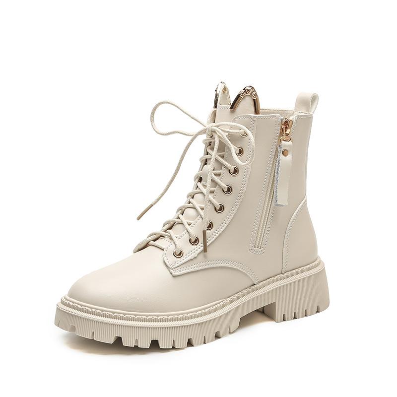 Fashion Soft Leather College Wind Lace-up Round Head Side Zipper Martin Boots Children's Short Tube Casual Platform Short Boots Women