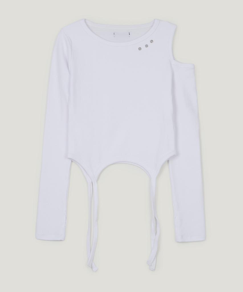 GROWHIDE Z'N'Eyelet Strap Slit Long Sleeve T-Shirt_Ivory